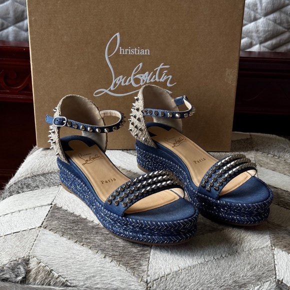 Christian Louboutin MADMONICA 60 Spiked Stud Platform Wedge Sandals Shoes - Picture 4 of 9